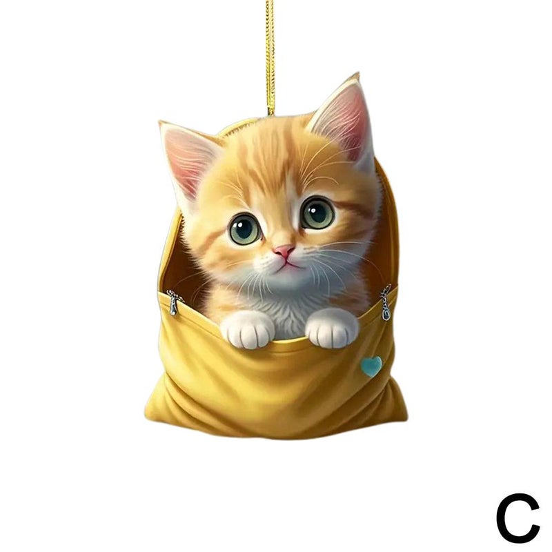 New cross-border acrylic flat cat car decoration Christmas tree home decoration pendant backpack keychain pendant